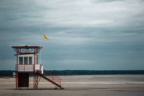 The sea cottage of Terschelling is from the end of 2015 posted near pole 24 on the North Sea Beach at the dunes on a larger and more secure distance from the North Sea on a new location. Picture was taken on a foggy and drizzly autumn day.