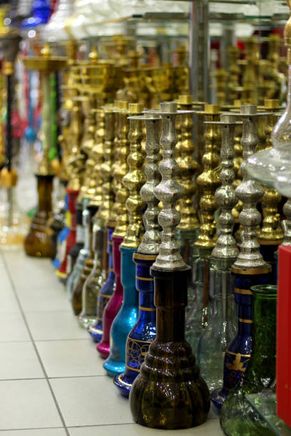 istock Traditional colorful and golden hookahs 1136587229