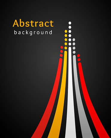 Colored stripes with circles over black background. Retro vector backdrop. Design template. Bright lines directed upwards. Abstract illustration. Concept of leadership, competition, success and etc