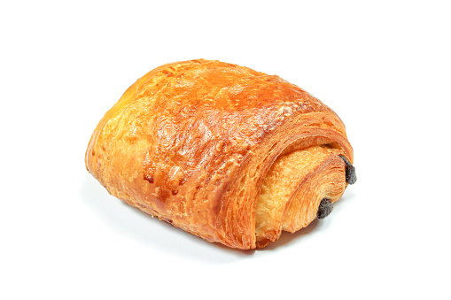 pain au chocolat, French pastries on a white background