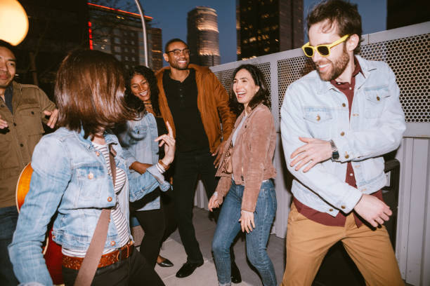 Friends Have Fun On Downtown Los Angeles Rooftop