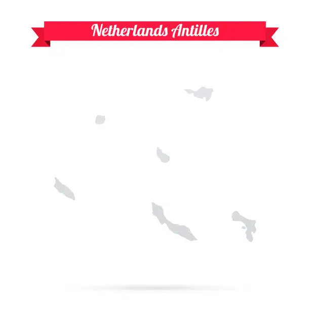 Vector illustration of Netherlands Antilles map on white background with red banner