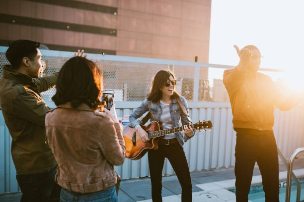 Friends Have Fun On Downtown Los Angeles Rooftop