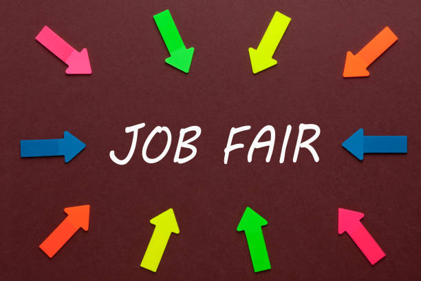 Job Fair Concept Colorful arrows pointing to text Job Fair. Business Concept job fair stock pictures, royalty-free photos & images