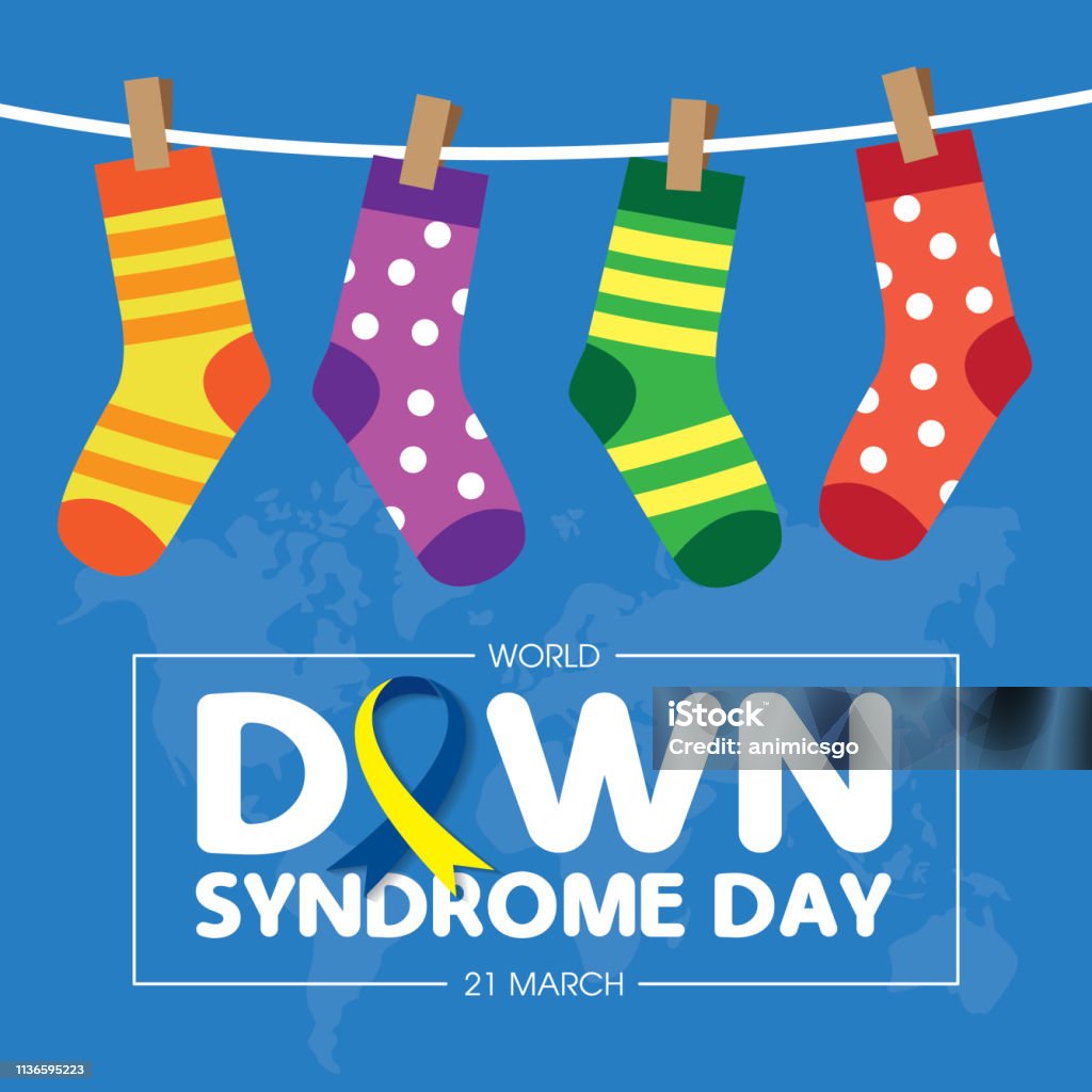 World Down Syndrome Day on 21 march, a Down Syndrome Awareness day vector illustration. Sock stock vector