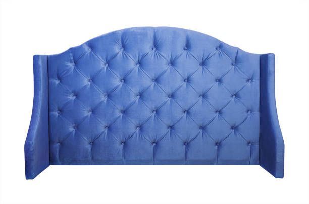 istock Blue velvet bed headboard isolated on white 1136595407