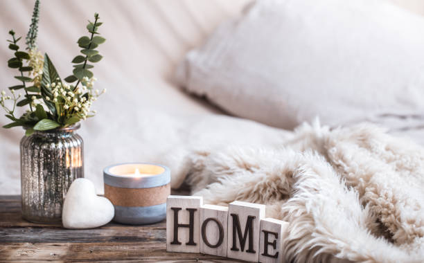 still life homely atmosphere in the interior with home decor items, the concept of comfort and coziness