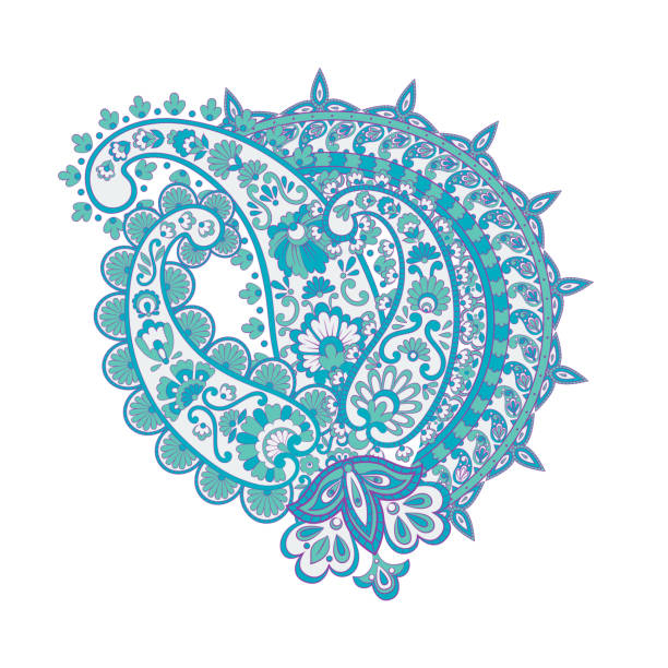 ilustrações de stock, clip art, desenhos animados e ícones de paisley damask pattern with floral elements. - 3615