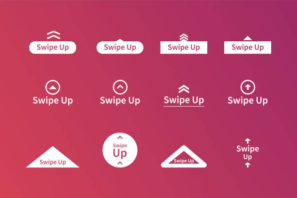 ストーリーデザインの背景に孤立したグラデーションスタイルに設定されたアイコンを上にスワイプ、ピクトグラムをスクロールします。ストーリースワイプボタン。セットストーリーベク� - スマートカード点のイラスト素材／クリップアート素材／マンガ素材／アイコン素材