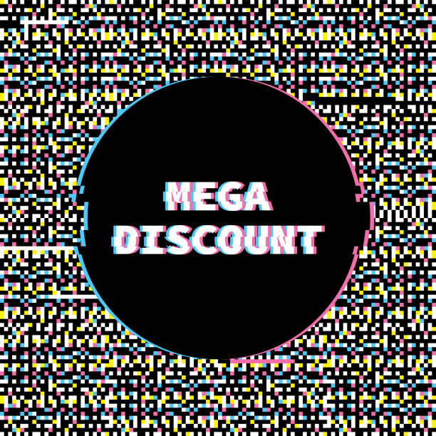 mega rabat banner z glitch noise retro effect - mega pixels stock illustrations