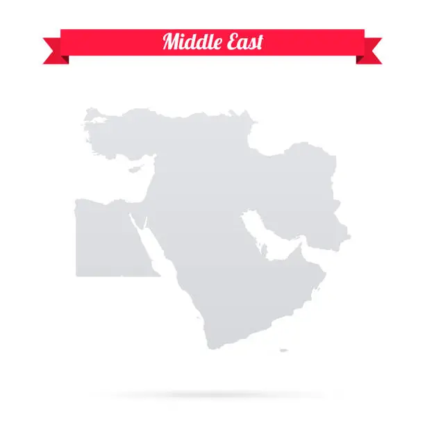 Vector illustration of Middle East map on white background with red banner