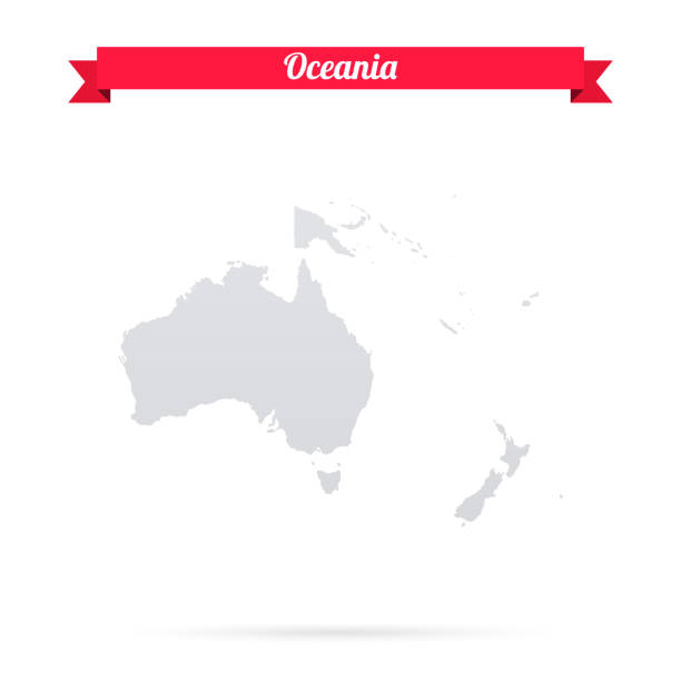 Oceania map on white background with red banner Map of Oceania isolated on a blank background and with his name on a red ribbon. Vector Illustration (EPS10, well layered and grouped). Easy to edit, manipulate, resize or colorize. Please do not hesitate to contact me if you have any questions, or need to customise the illustration. http://www.istockphoto.com/portfolio/bgblue oceania stock illustrations
