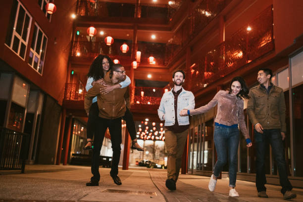 Friends Explore Chinatown in Downtown Los Angeles At Night