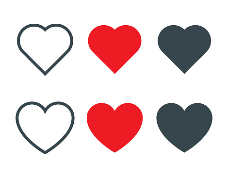 Set of different heart shapes icon. Vector illustaration isolated on white background. Valentines Day
