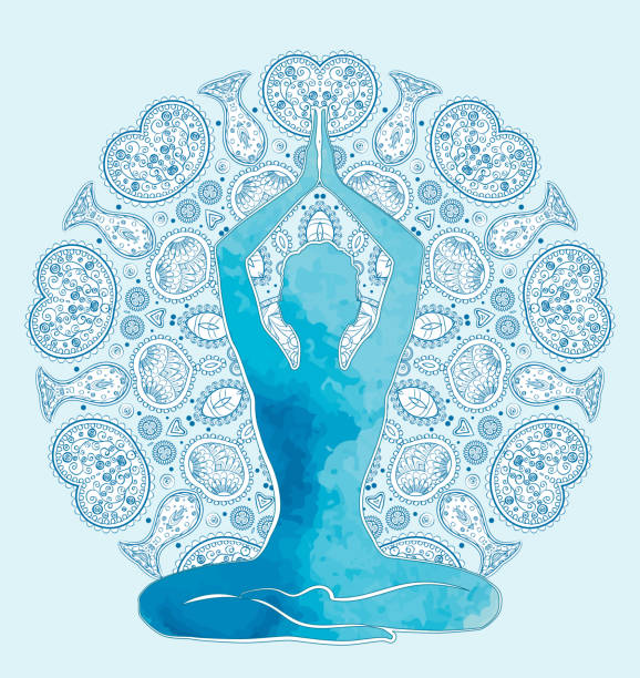 Watercolor Silhouette in lotus pose. Watercolor Silhouette in lotus pose. Yoga concept illustration workout logo stock illustrations