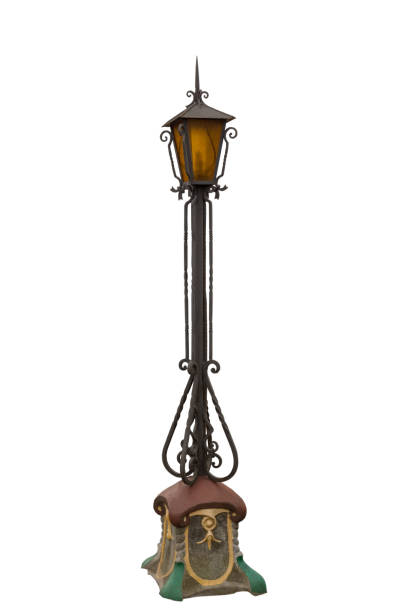 istock The old cast iron lamp post with red glass isolated on white background 1136601771