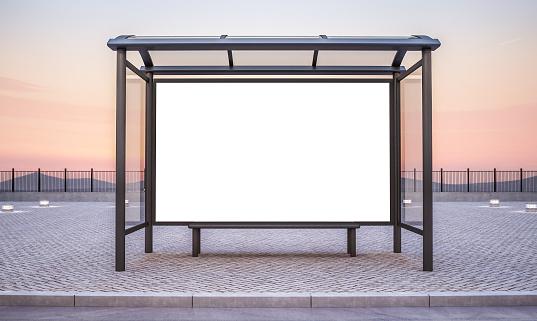 bus stop with big horizontal advertisement mockup 3d rendering