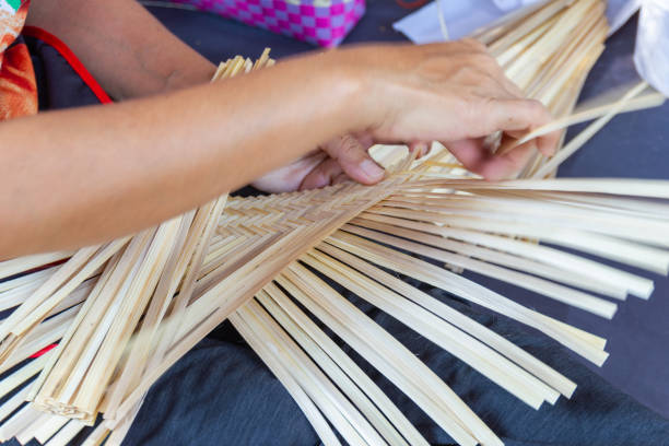 istock The villagers took bamboo stripes to weave into different forms for daily use utensils 1136610523