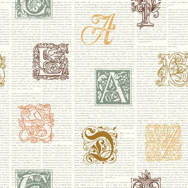 Vector illustration of seamless pattern on the theme of old book pages