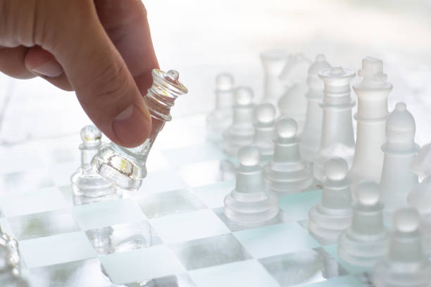istock Chess board game made of glass, business competitive concept, copy space 1136612614
