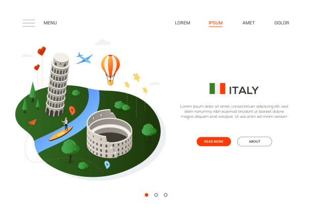 イタリアを訪問-現代のカラフルなアイソメウェブバナー - gondolier点のイラスト素材／クリップアート素材／マンガ素材／アイコン素材