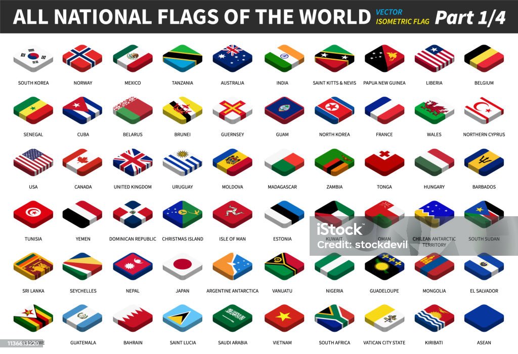 All national flags of the world . isometric top design . Part 1 of 4 . Africa stock vector