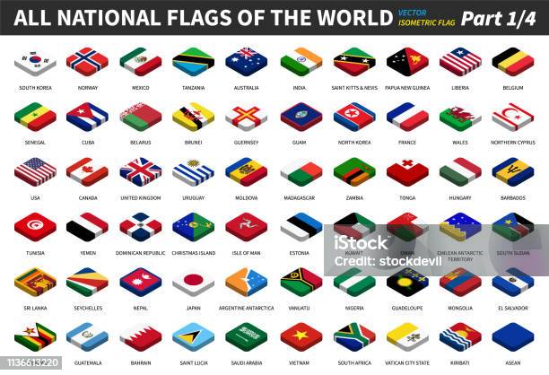 All National Flags Of The World Isometric Top Design Part 1 Of 4 Stock Illustration - Download Image Now