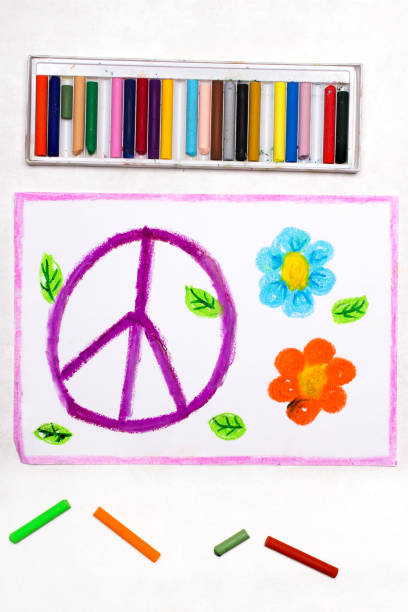 istock Colorful drawing: Peace sign and flowers 1136613240