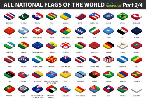 Vector illustration of All national flags of the world . isometric top design . Part 2 of 4 .