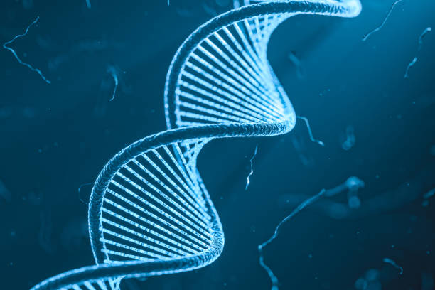 istock DNA Helix With Particles And Chromosomes Scientific Blue Background 1136618547