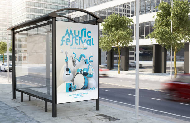 バス停音楽祭看板 - billboard poster marketing bus ストックフォトと画像