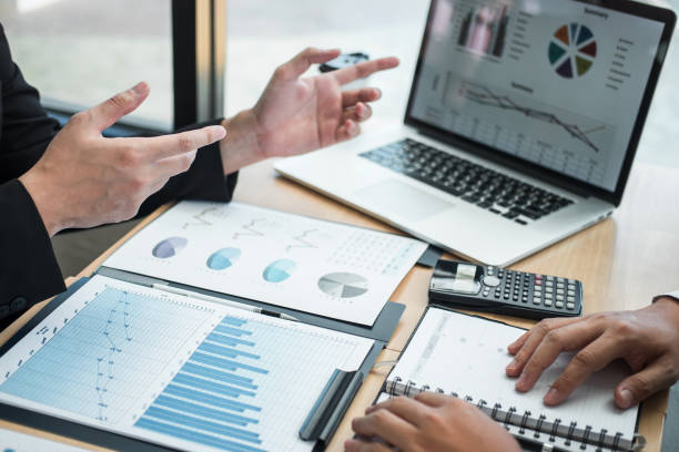 istock Discussion of business teamwork together, business making conversation with partner presentation project at meeting working and analyzing, Idea presentation and strategy plan of investment 1136629781