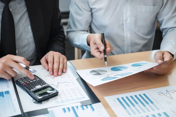 istock Discussion of business teamwork together, business making conversation with partner presentation project at meeting working and analyzing, Idea presentation and strategy plan of investment 1136629782