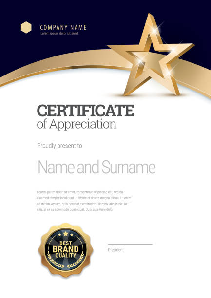 шаблон сертификата. диплом современного дизайна или подарочный сертификат. - certificate frame award gold stock illustrations
