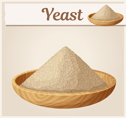 Dry yeast in wooden plate illustration. Cartoon vector icon. Series of food and ingredients for cooking