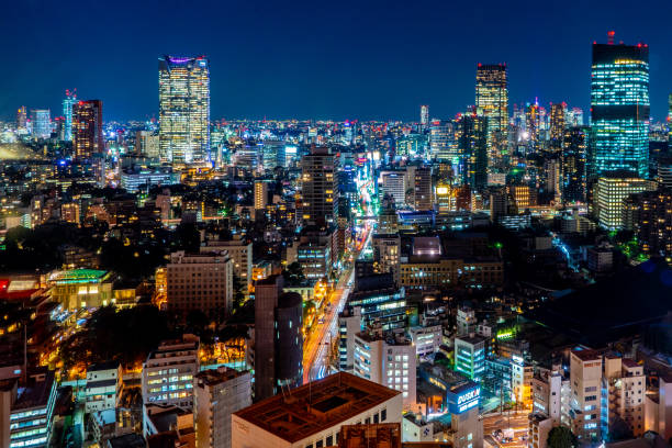 istock Japan cityscape bird eye view at night 1136638041
