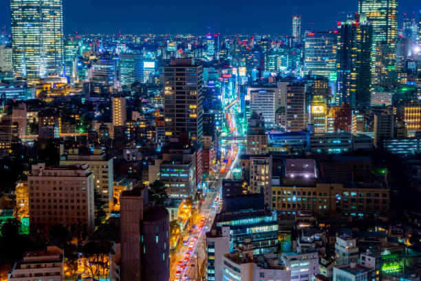 istock Japan cityscape bird eye view at night 1136638891