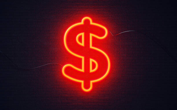 American Dollar Sign Shaped  Neon Light On Black Wall - Currency Exchange Concept