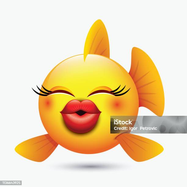 Smiley Poisson Rouge Mignon Baisers Poisson Émoticône Emoji Smileyillustration Vectorielle ...