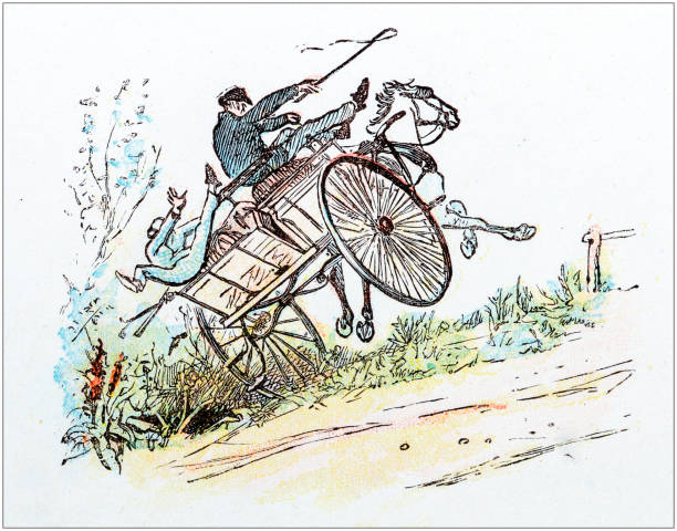 stockillustraties, clipart, cartoons en iconen met antieke kleur illustratie door randolph caldecott - gekke paarden