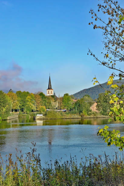 Town of Lohr am Main at River Main in Spessart region,Bavaria,Germany