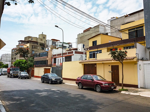 Lima, Peru January 29th, 2018 : Styles of buildings and houses of Miraflores in Lima - Peru