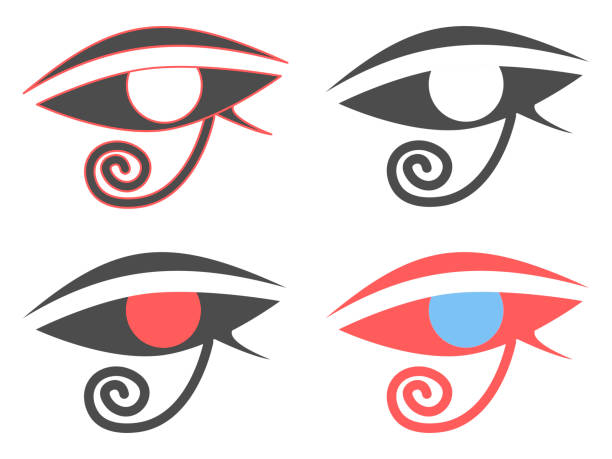 illustrations, cliparts, dessins animés et icônes de œil d'horus. symbole de l'amulette égyptienne antique. ensemble d'icônes sur un fond blanc. illustration vectorielle - egyptian culture hieroglyphics human eye symbol