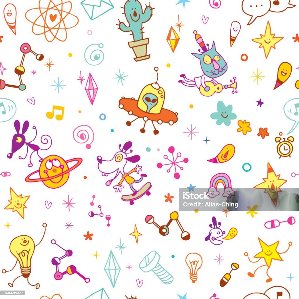 Fun Character Background Fun Cartoon Characters Seamless Pattern Stock Illustration - Download ...