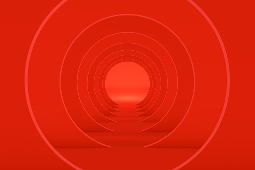 Built Structure, Tunnel on red background.