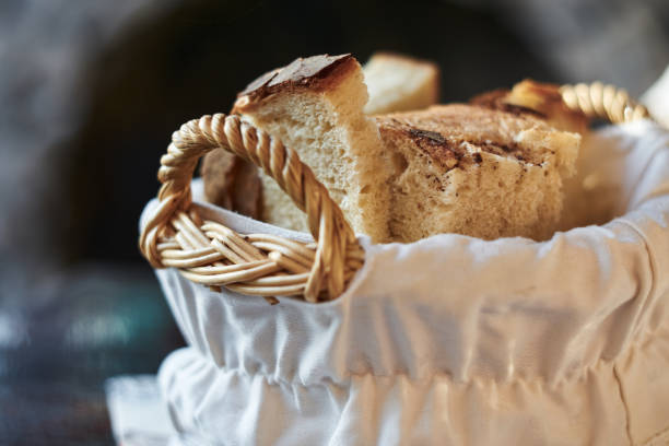 Beautiful Wicker Bread Basket With Sliced Bread At Sunset