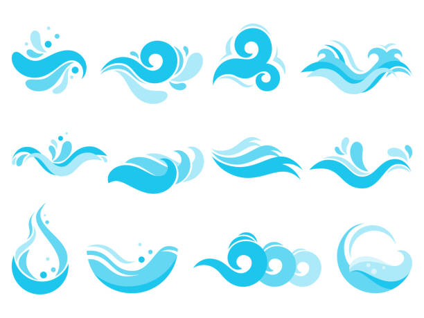 ilustraciones, imágenes clip art, dibujos animados e iconos de stock de salpicadura de agua de mar. olas de piscina de spa, marea de surf oceánico y aguas remolinos de iconos vectoriales aislados ilustración conjunto - wave sea storm water