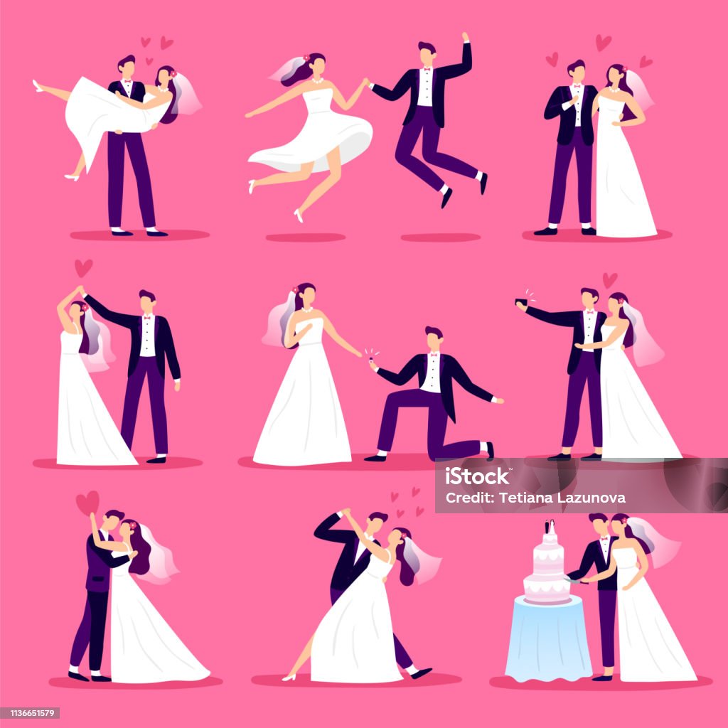 Casal matrimonial. Apenas casais casados, dança do casamento e celebração de casamentos. Noiva e noivo newlywed jogo da ilustração do vetor - Vetor de Casamento royalty-free