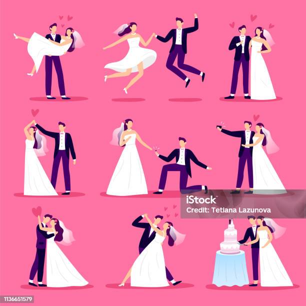 Vetores de Casal Matrimonial Apenas Casais Casados Dança Do Casamento E Celebração De Casamentos Noiva E Noivo Newlywed Jogo Da Ilustração Do Vetor e mais imagens de Casamento