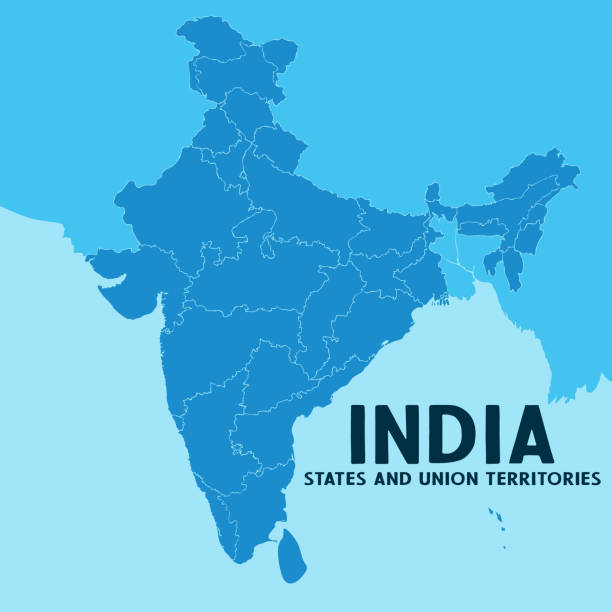 illustrations, cliparts, dessins animés et icônes de illustration de la carte détaillée de l'inde, l'asie avec tous les états et la frontière de pays. - india